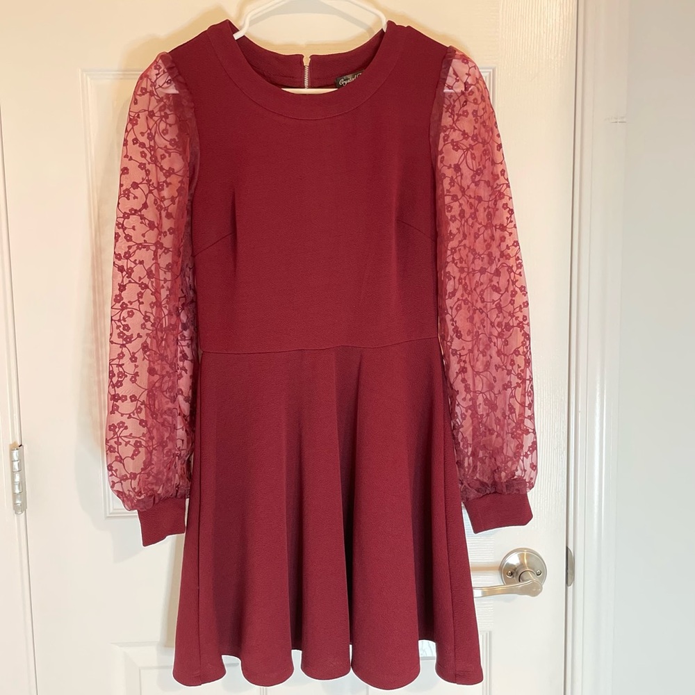 Burgundy full length sleeve dress